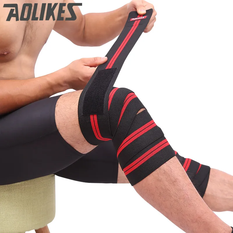 AOLIKES 1pcs 200*8CM Knee Wraps Men's Fitness Weight Lifting Sports Knee Bandages Squats Training Equipment Accessories for Gym AOLIKES 1pcs 200*8CM Knee Wraps Men's Fitness Weight Lifting Sports Knee Bandages Squats Training Equipment Accessories for Gym