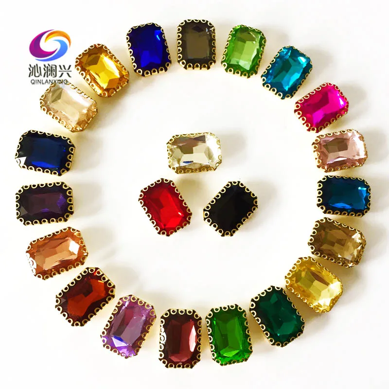 

10x14mm/13x18mm Rectangle shape top glass crystal claw rhinestones,golden base sew on stone for Diy/Clothing accessories