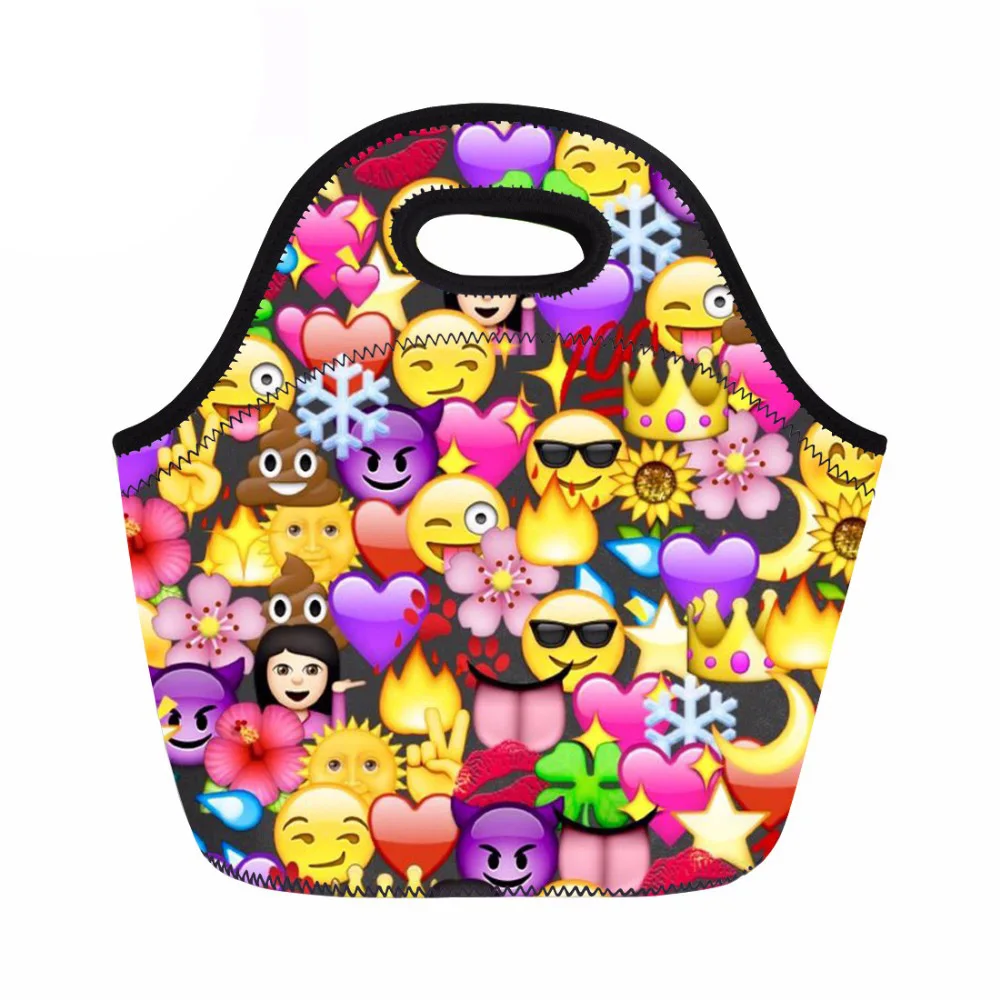 Funny Emoji Print Lunch Bag for Women Storage Insulated Bag Children's