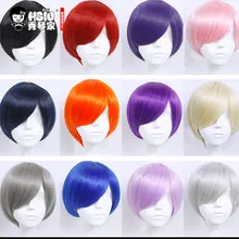 HSIU 30 см короткий парик черный, белый, фиолетовый, синий, красный, желтый высокотемпературные синтетические парики вечерние парики для косплея 20 цветов