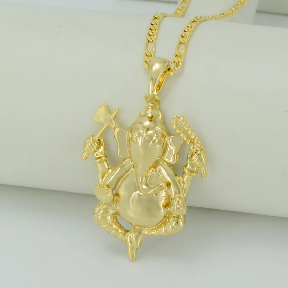 Anniyo Ganesha Pendant Necklaces for Women/Men,Gold Color Indian