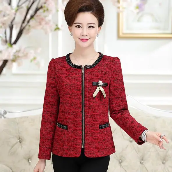 2017 New spring autumn Middle Aged font b Women b font Long Sleeve Jacket Overcoat font