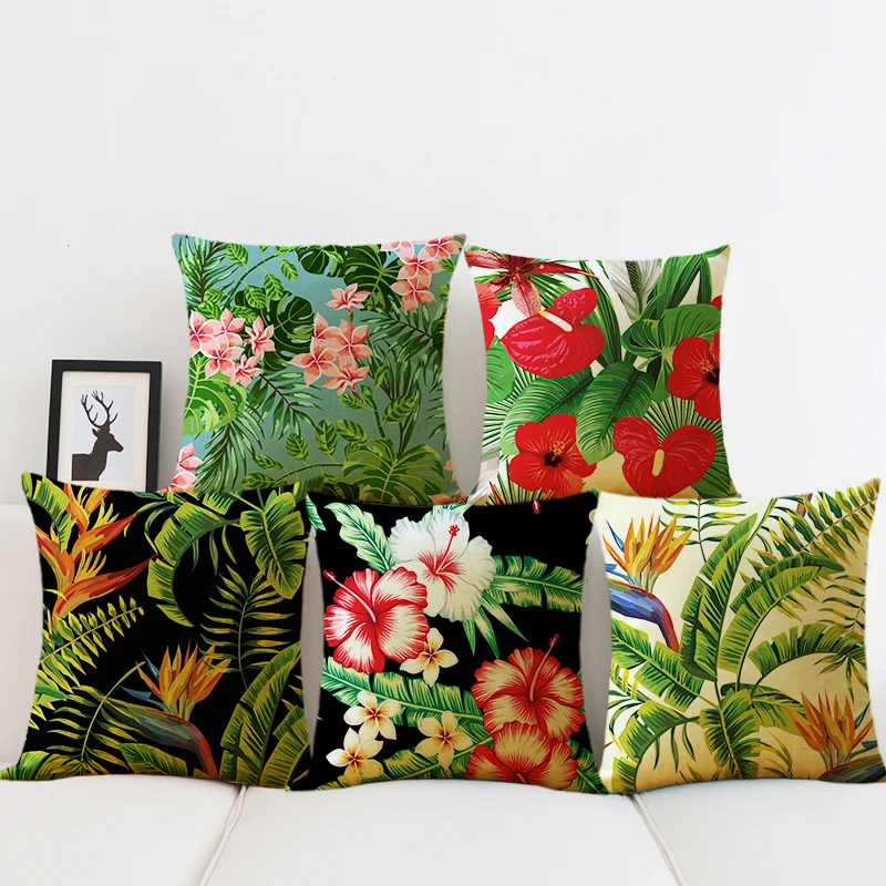 Tropical Plants Cushion Cover Green Leaves Cushion Covers Flowers Pillows Decorative cotton