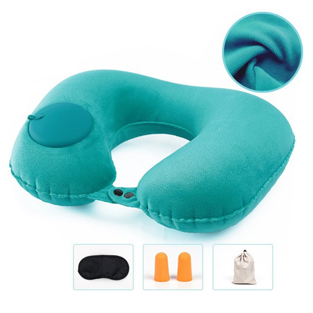 U-образная Автомобильная надувная подушка для шеи, подушка для шеи, складной пресс - Цвет: Blue