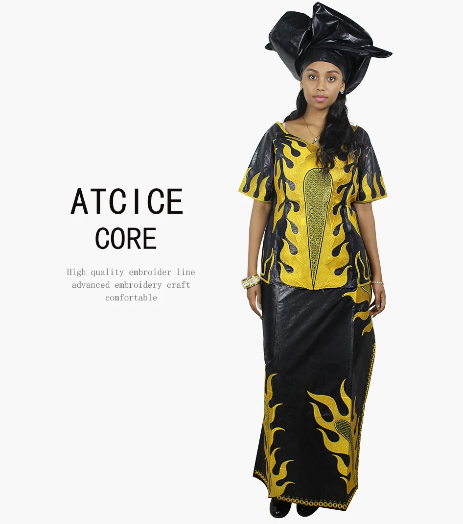 Африканские платья для женщин Новая мода дизайн Африканский Базен RICHE вышивка короткий рэпер с шарфом DP88