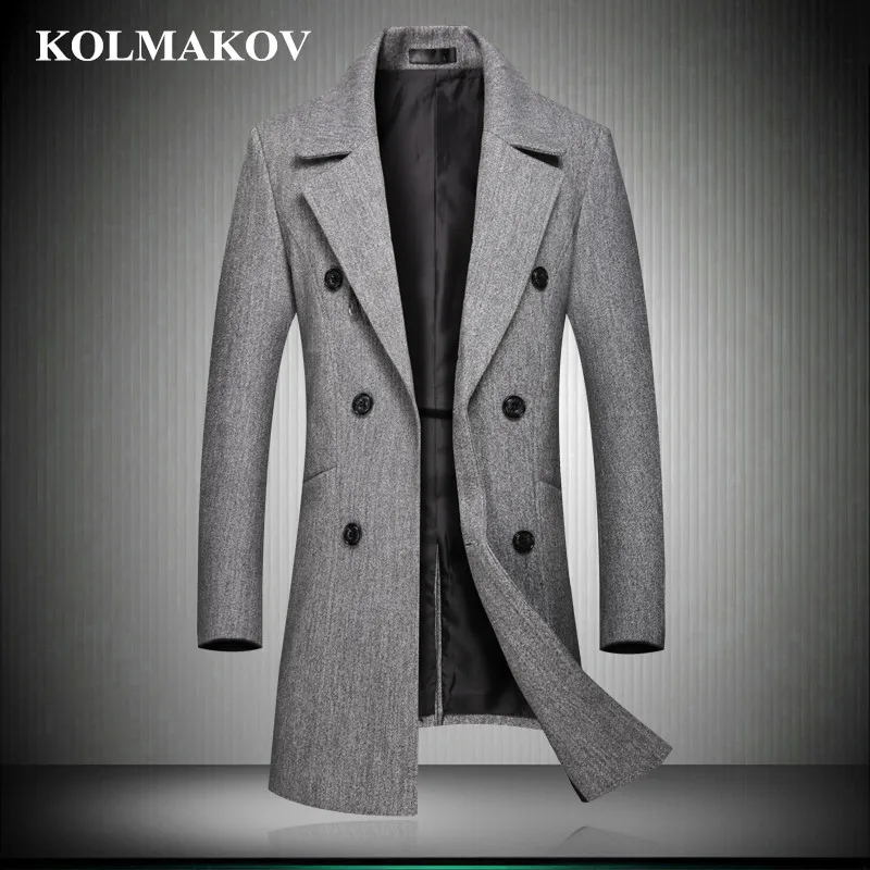 Мужское шерстяное пальто KOLMAKOV повседневное приталенное Деловое платье зимние