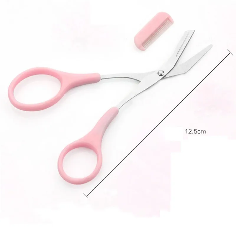 Pink Eyebrow Trimmer Scissors With Comb Lady Woman Men Hair Removal Grooming Shaping Shaver eye brow trimmer Eyelash Hair Clips