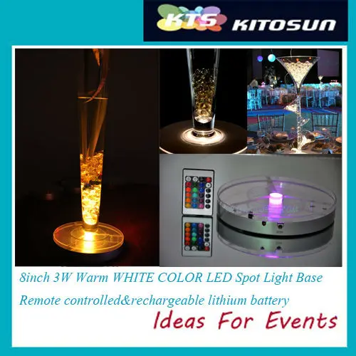 

Rechargeable Battery Operated Wireless Remote Controlled Multicolors 8inch Spot LED Light Base Centerpiece Light