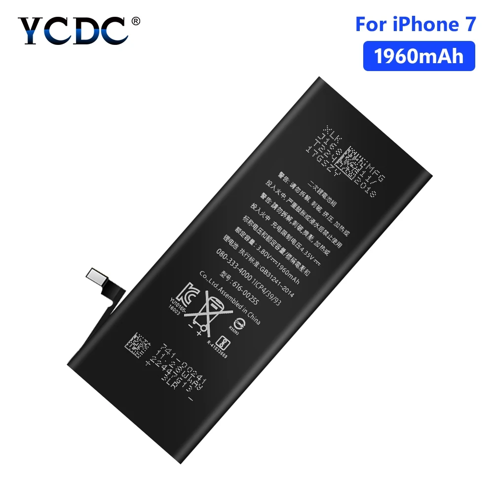 

YCDC 3.8V 1960mAh Lithium Polymer Battery For Real capacity iPhone 7 7G iPhone7 Rechargeable Mobile Phone Bateria Batteries