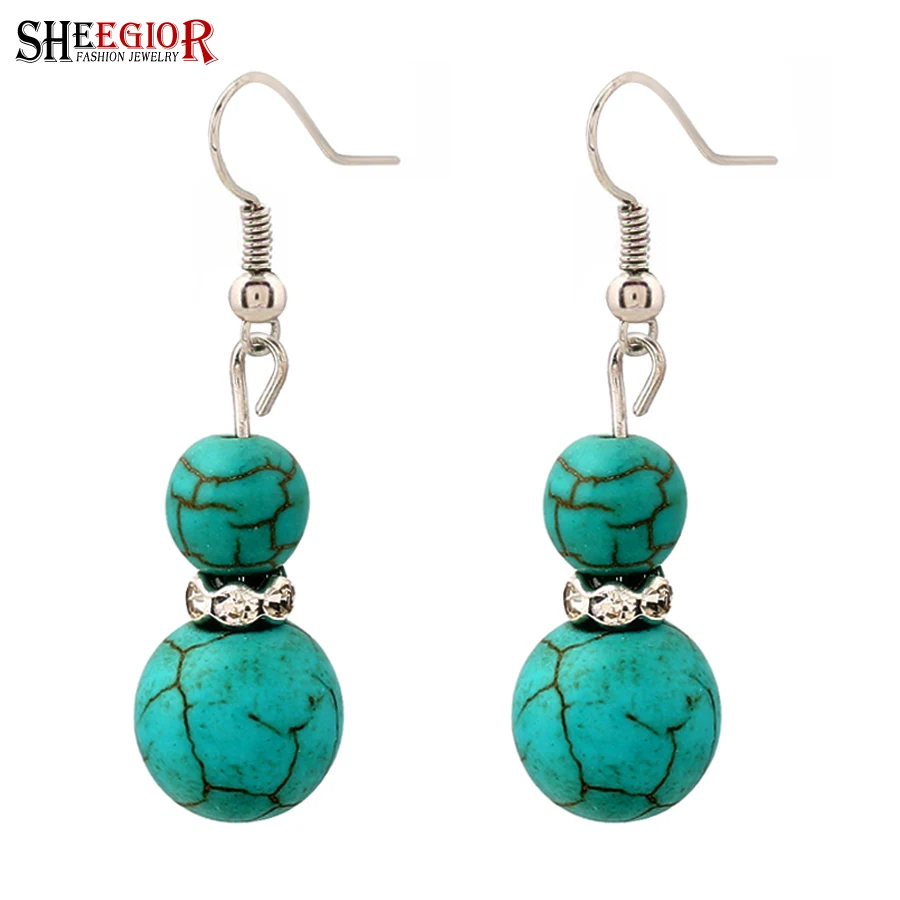 

SHEEGIOR Lovely Gourd Long Drop Earrings for Women Fashion Jewelry Ethnic Turquoises Rhinestone Silver Earring Bijoux Femme Gift