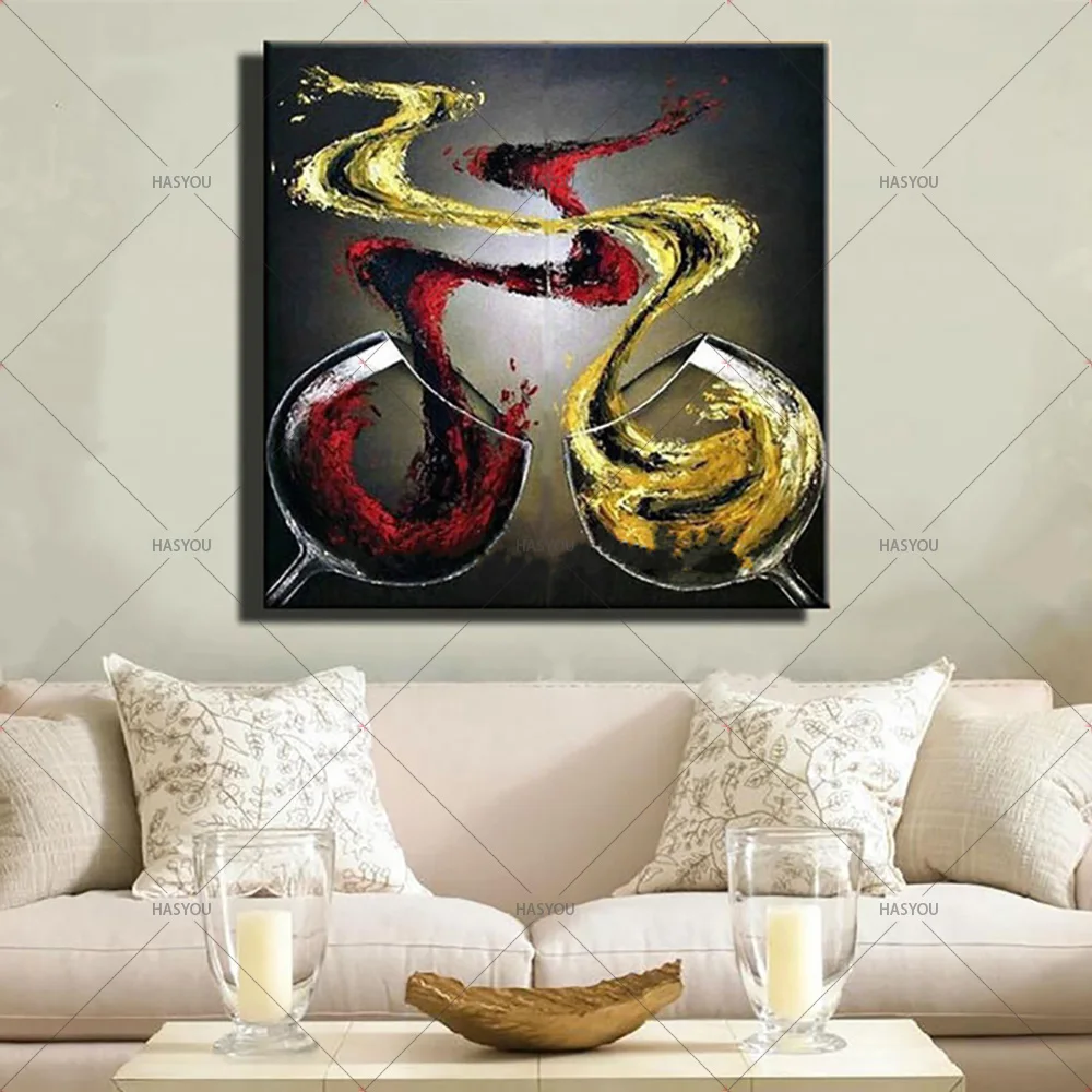 Best Art 100% Hand Painted Abstract Red Wine Glass Oil Painting on Canvas Modern Wall Picture For Home Bar kitchen Decor | Дом и сад