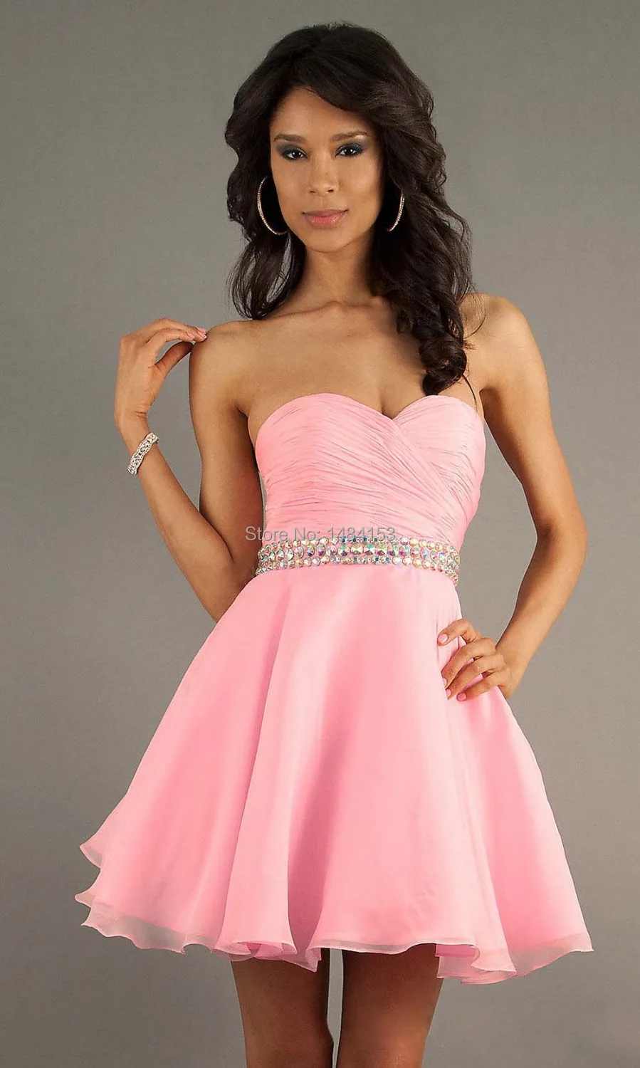 pink cheap chiffon short prom dress, custom strapless junior homecoming ...