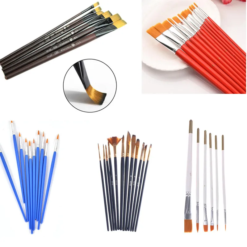 

1/6/10/12pcs New Nylon Wooden Handle Paint Brush Set for Kids Watercolor Gouache Drawing Painting Art Supplies J2Y