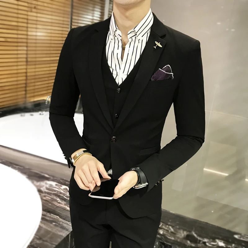 Polyester viscose spandex 3.5 28.7 67.8 men's suit three piece suits