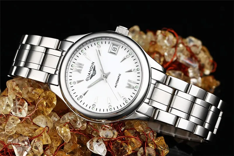Womens Watches GUANQIN Date Luminous Rainstone Automatic Watch Waterproof Mechanical Watch Brand Luxury Stainless Steel Back (21)