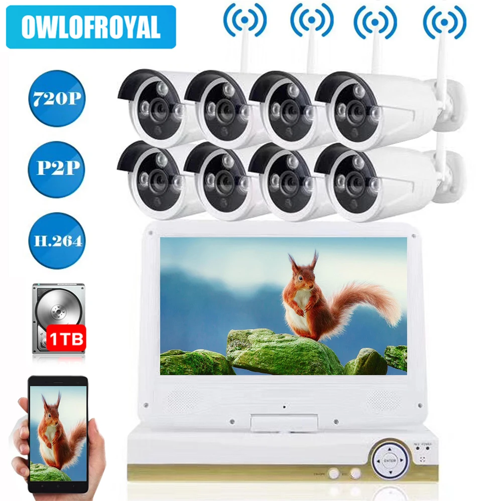 

720P Wireless NVR Kit 8CH Wifi CCTV System P2P Indoor Outdoor Security IP Camera Video Surveillance Set with 10"LCD Display