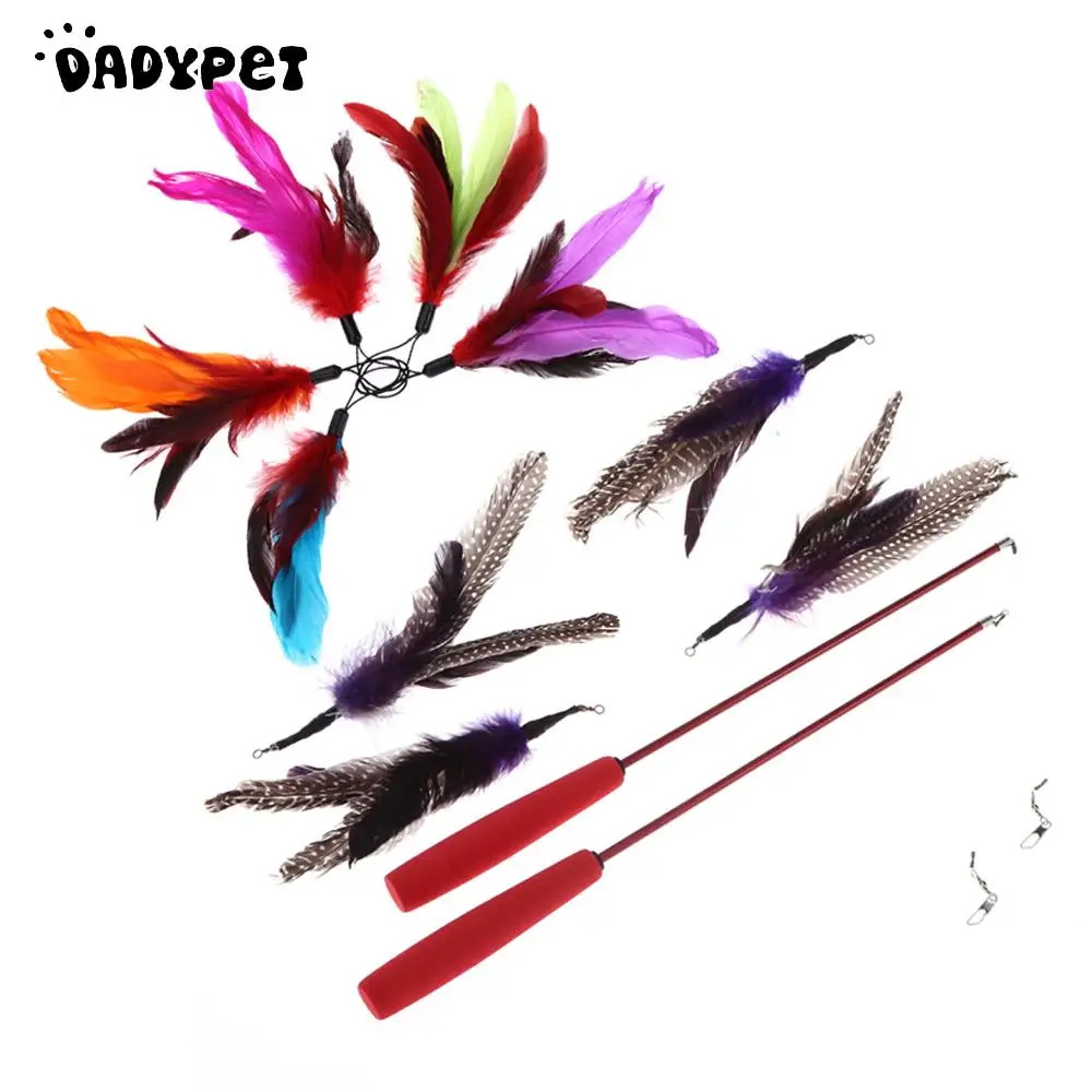 Buy 2PCS Luxury Extendable Pet Kitten Cat Feather Teaser Wand Rod + 9PCS