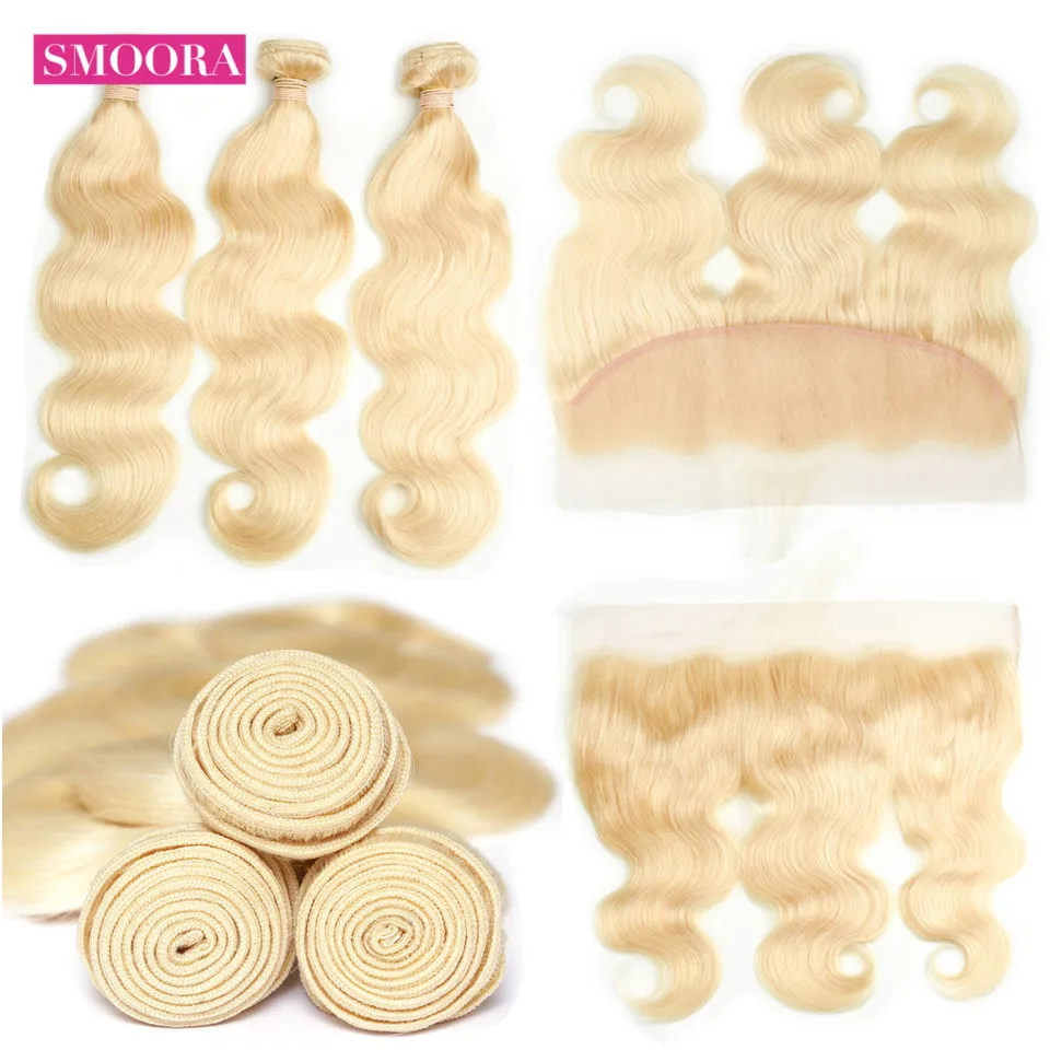

Body Wave Hair 613 Bundle With Frontal 3 Blonde Bundles With Closure Non Remy Peruvian Human Hair Blonde Bundles With Frontal