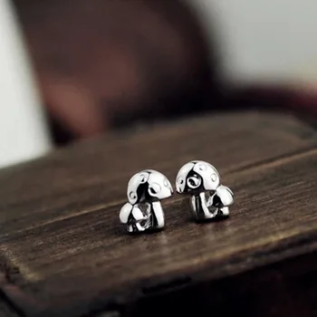 

New!Real 925 Sterling Silver Jewelry For Women Cute Little Mushroom Earring Stud Small Stud Earring For Girls Wholesale