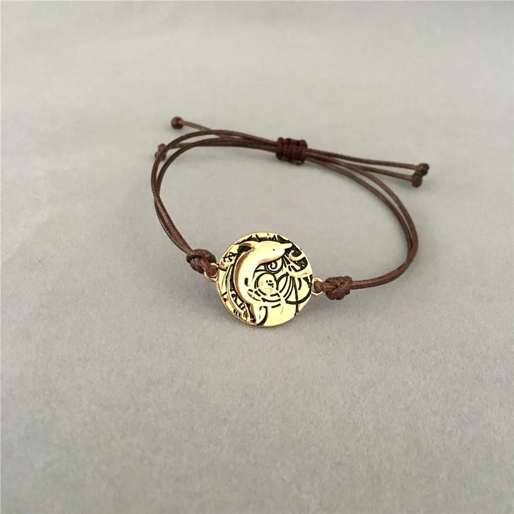 

FASHION JEWELRY GOLD COLOR ANTIQUE LETTER WITH ANIMAL ROUND DISC CHARM CORD BRACELETS