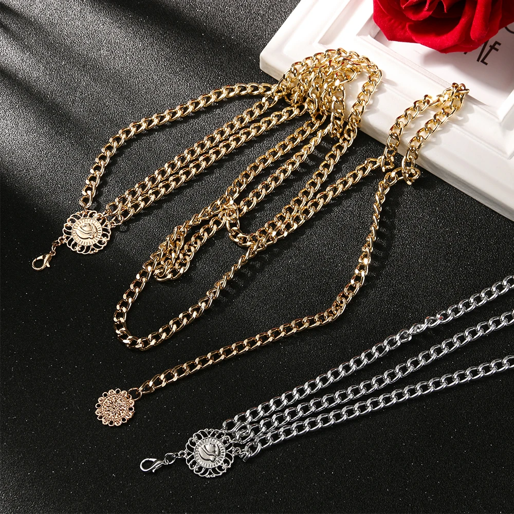 Bohemian retro style three-layer Stitching alloy waist chain body chain tassel round pendant yoga aluminum chain waist chain Bohemian retro style three-layer Stitching alloy waist chain body chain tassel round pendant yoga aluminum chain waist chain