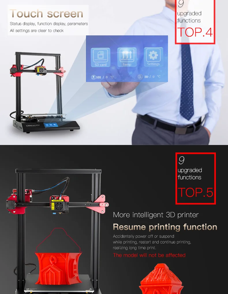 CR-10S Pro, датчик автоматического выравнивания, принтер, 4,3 дюймов, сенсорный ЖК-дисплей, печать на месте, обнаружение нити, Funtion MeanWell power CREALITY 3D