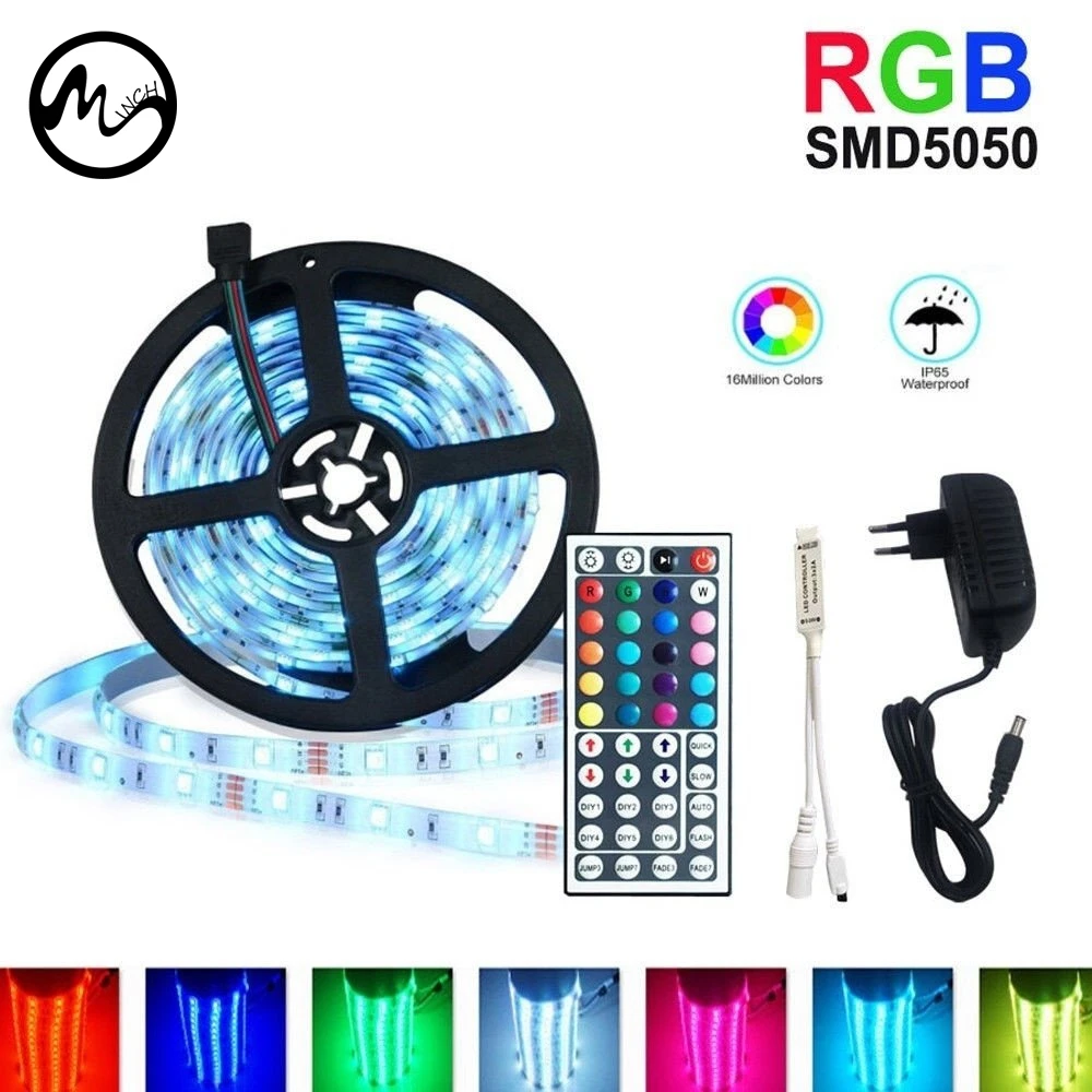 RGB Светодиодная лента 5050 SMD 1 м 2 5 10 3528 водонепроницаесветодиодный с адаптером 12 В и