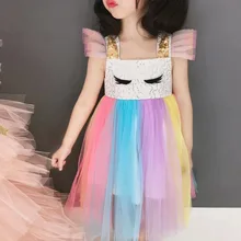Летнее платье-пачка для девочек платье принцессы для маленьких детей Детское праздничное платье vestidos, Сетчатое платье с блестками и летящими рукавами для детей от 1 до 6 лет