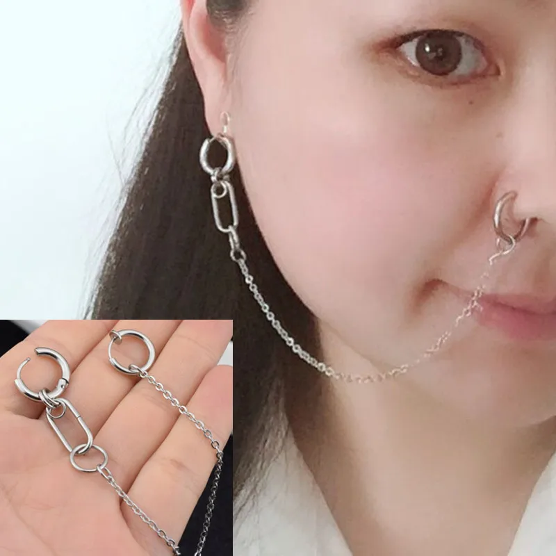 

2019 new Stainless Steel Nose Rings and Studs Fake Septum Piercing Nose Hoop Fake Nose Rings&Studs Ear Chain Women Body Jewelry