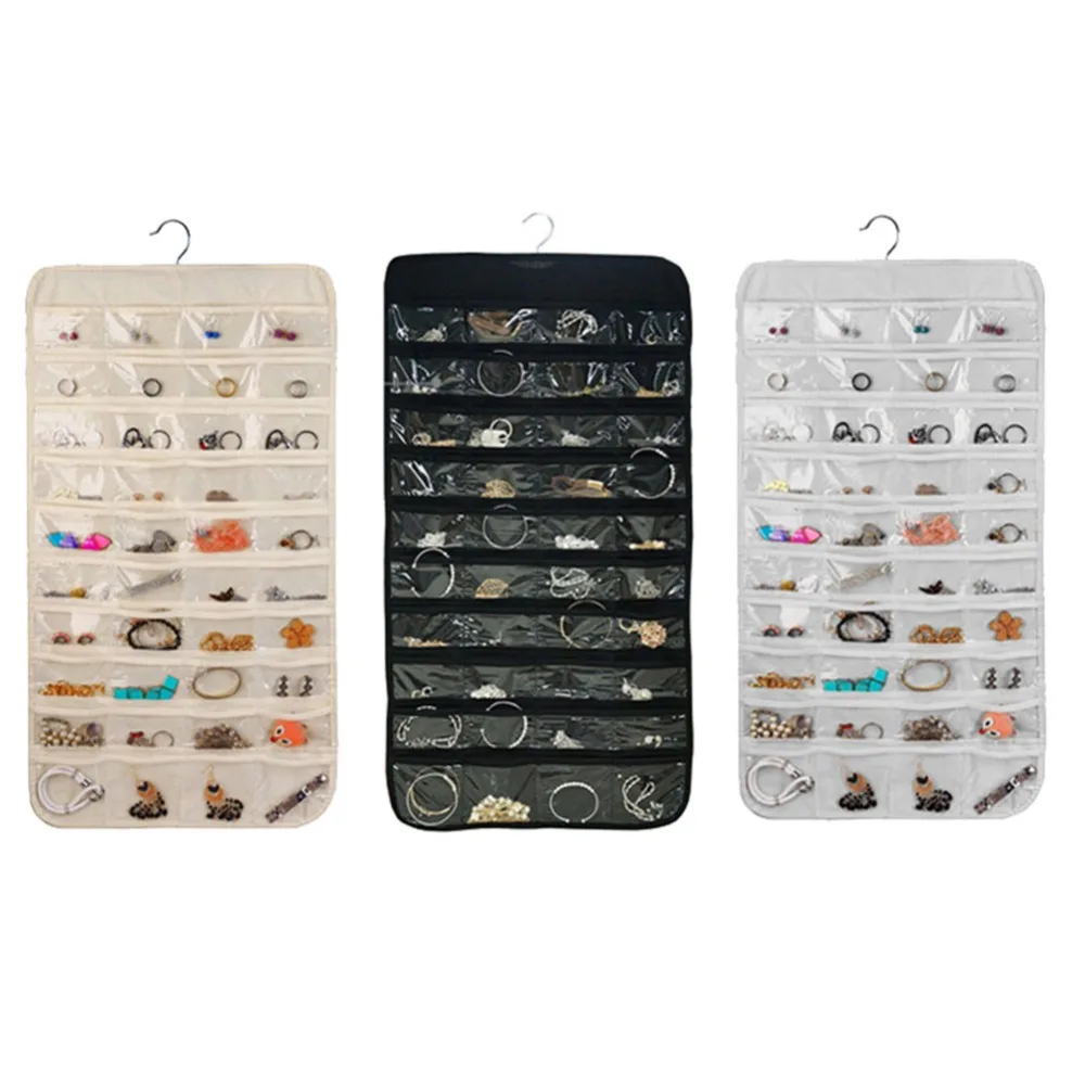 

80 Grids Pockets/Set Organizadores Box Hanging Jewelry Organizer Display Earring Rings Bracelets Storage Bag Hanger
