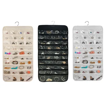 

80 Grids Pockets/Set Organizadores Box Hanging Jewelry Organizer Display Earring Rings Bracelets Storage Bag Hanger