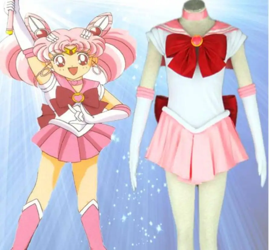 

Hot Anime Sailor Moon Cosplay Chibiusa Cos Halloween Man Woman Cosplay Costume dress+sleeve+tie+bow+Neckwear+Headwear