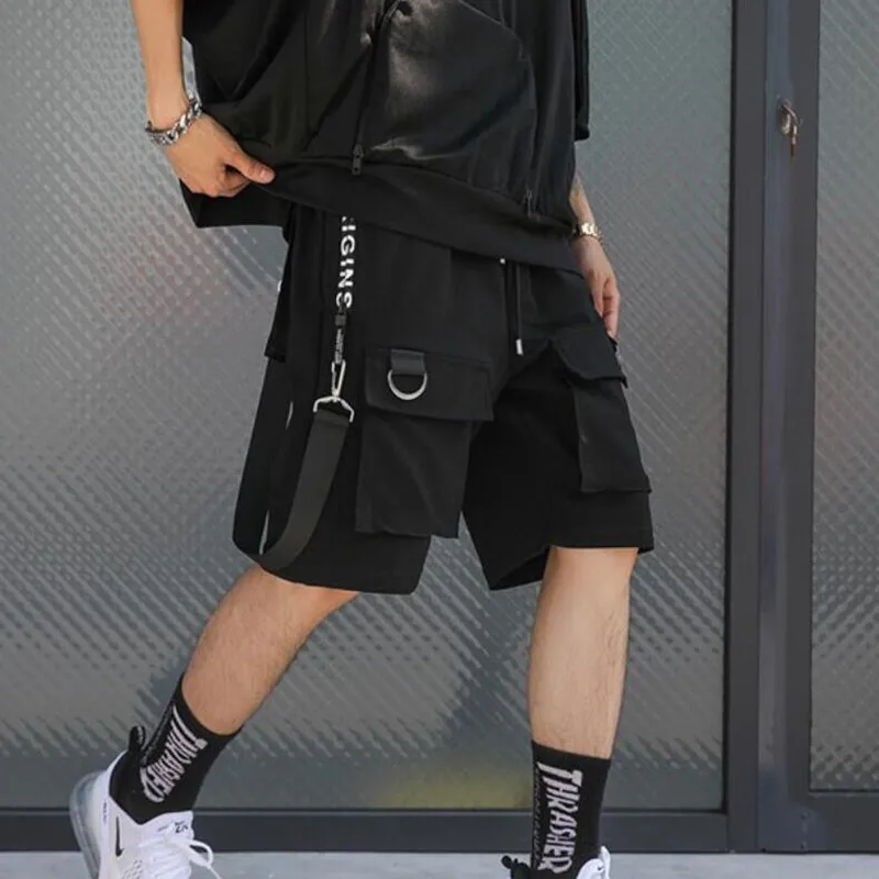 Men Punk Rock Hip Hop Shorts Ribbons 