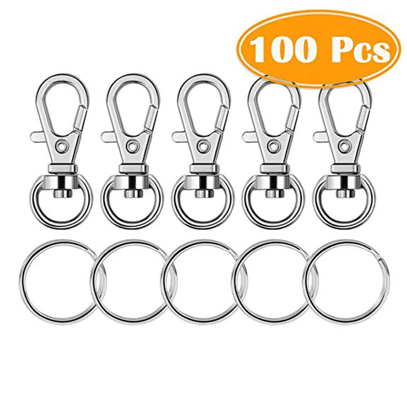 

100 Pcs Metal Swivel Lanyard Snap Hook with Key Rings (Small Size) Trigger Lobster Clasp Snap Hook Key Chain Ring Paracord