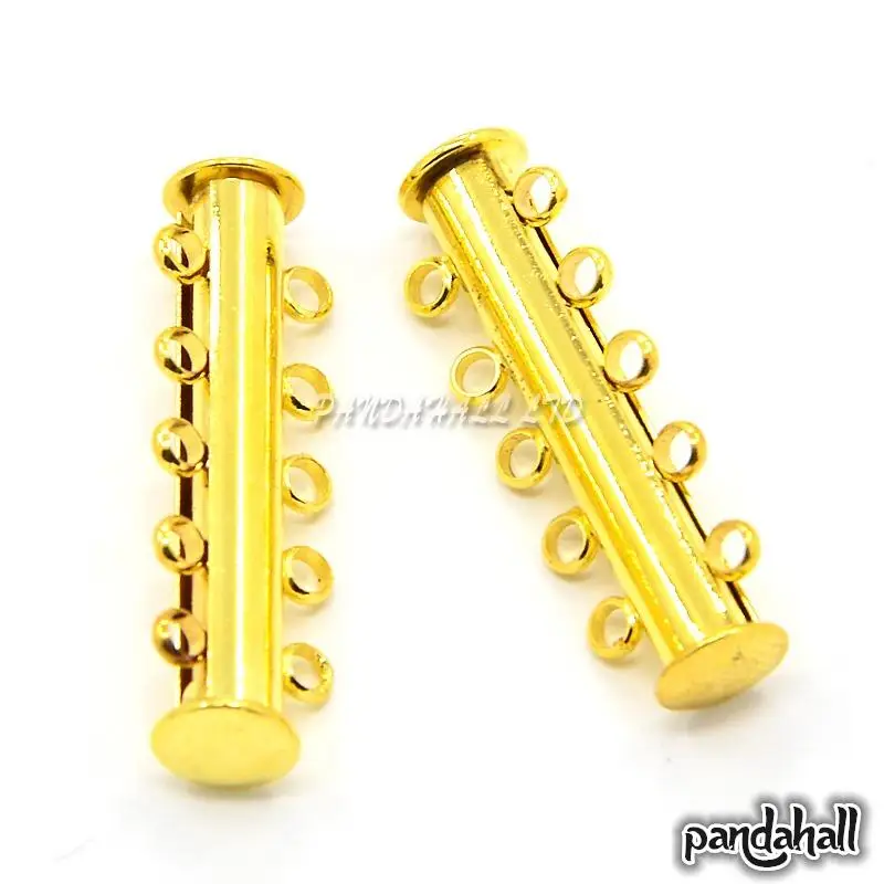 Brass Slide Lock Clasps, Golden Color, 10 Holes, 5 Strands
