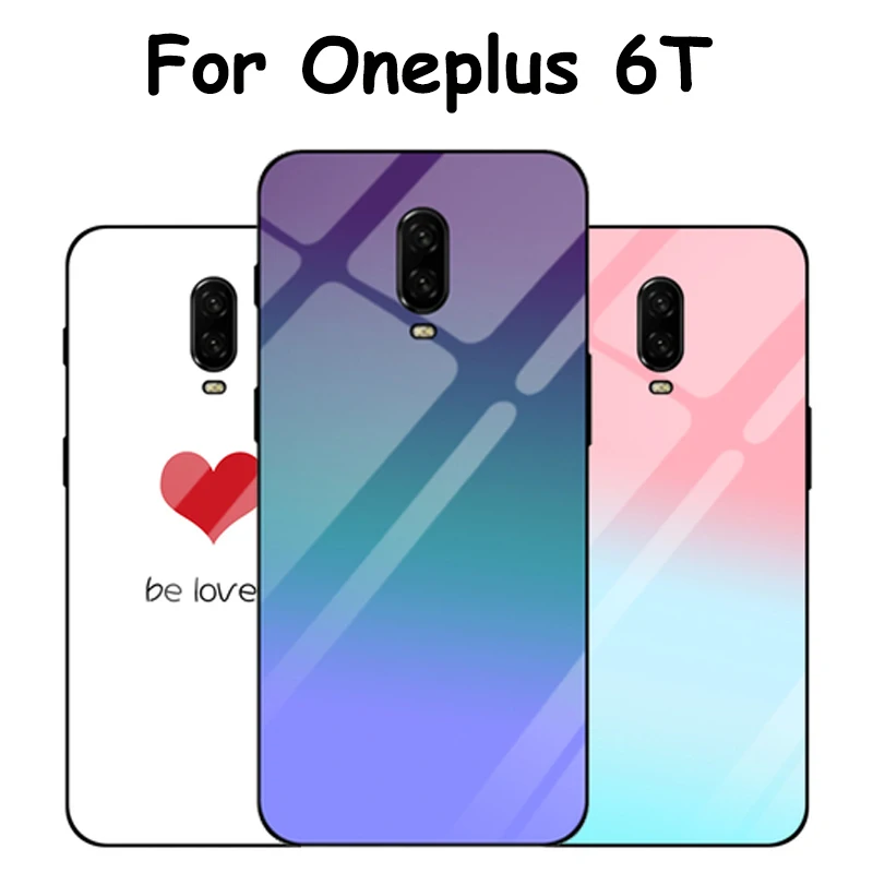 For Oneplus 6T case Gradient Tempered Glass Case 6 T 1+6T A6010 Silicone Frame Hard Back Cover Oneplus6T shell | Мобильные телефоны
