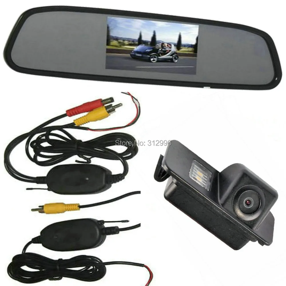 Wireless CCD Car Rear View Reverse Parking Camera + Rear view Mirror