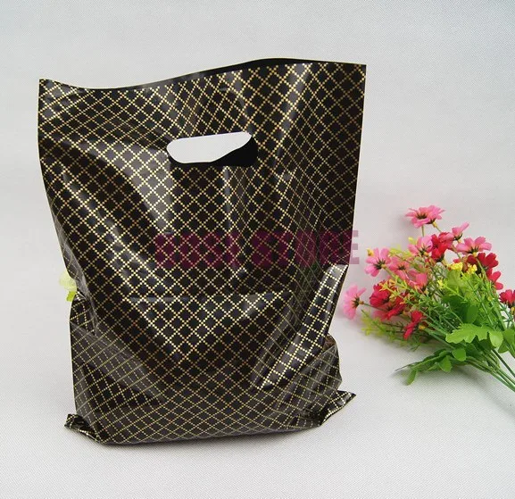 100pcs/lot 25x35cm Black Plaid Large Plastic Shopping Bags Thick