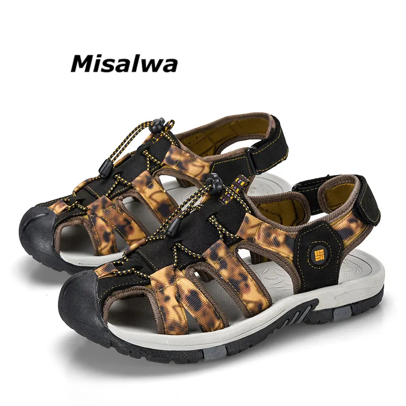

Misalwa Men's Leather Sandals for Beach Treads Water Athletic Summer Moccasins Slippers Casual Shoes Young Teenager Slippers