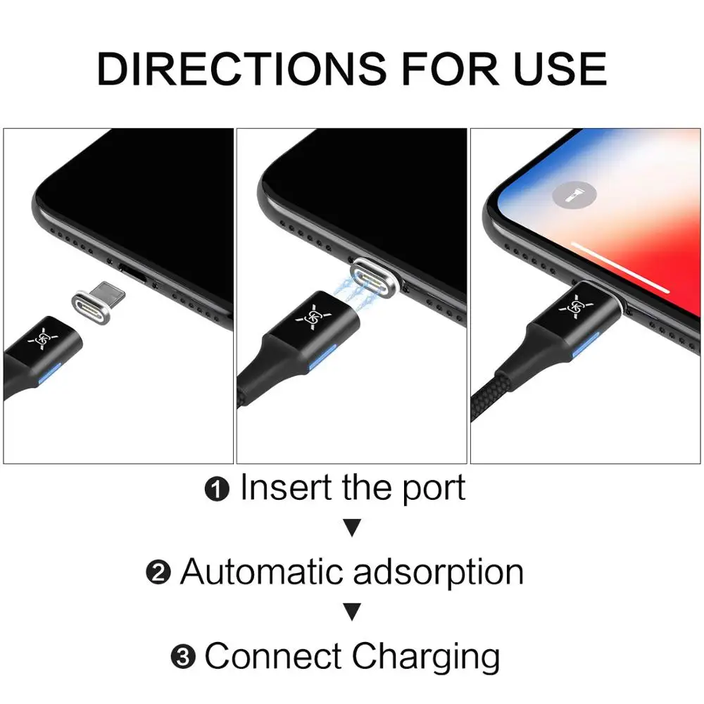 SIKAI 3A Магнитный зарядный кабель Micro USB C 3 в 1 для iPhone, магнитный Android кабель для быстрой зарядки и синхронизации данных, автомобильное зарядное устройство