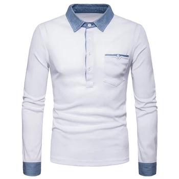 

Mens Polo Shirt Fashion Black White Cowboy Collar Patchwork Design Polo Shirt Men Comfortable Breathable Cotton Men Polo