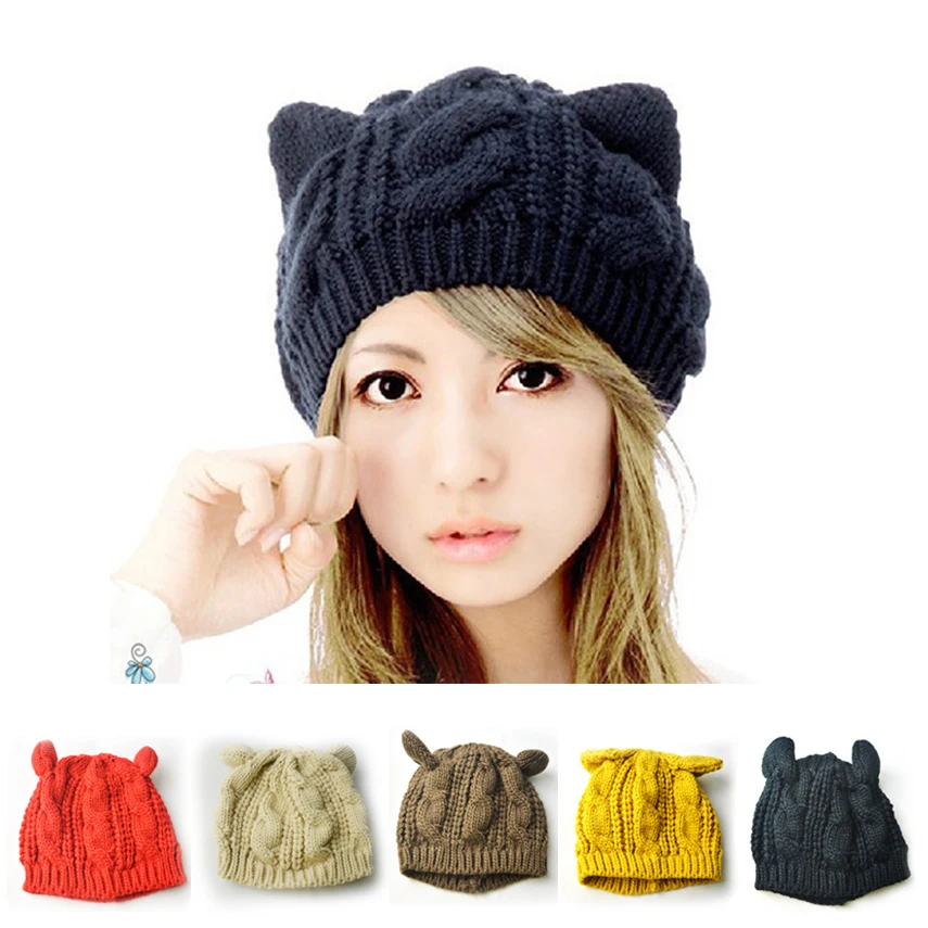 

2016 Sexy Women New Design Caps Twist Pattern Women Winter Hat Knitted Sweater Fashion beanie Hats For Women 6 colors gorros