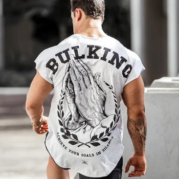 

Fitness Men's vest cotton short sleeve Brand clothing Gyms Sportswear mens fashion fitness letter printing men fitness tops