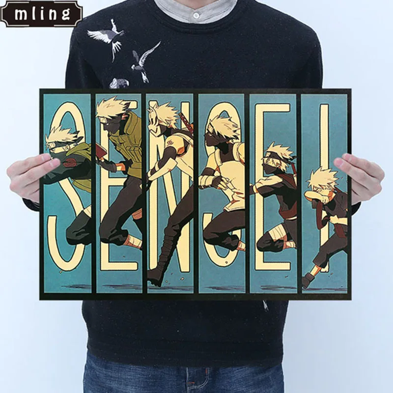 

mling 1PC Vintage Cartoon Anime Naruto Poster Bar Kids Room Home Decor Comics Naruto Retro Kraft Paper Painting 51.5x36cm
