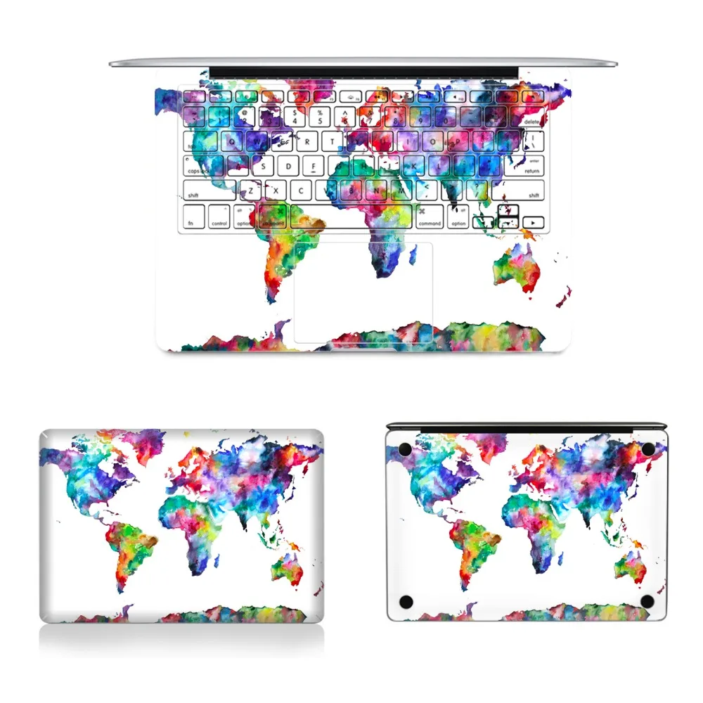 

YCSTICKER - 4 in 1 Set Laptop Full Vinyl Decal Top Bottom Keyboard Sticker World Map Skin For Macbook Air Retina Pro 11 12 13 15