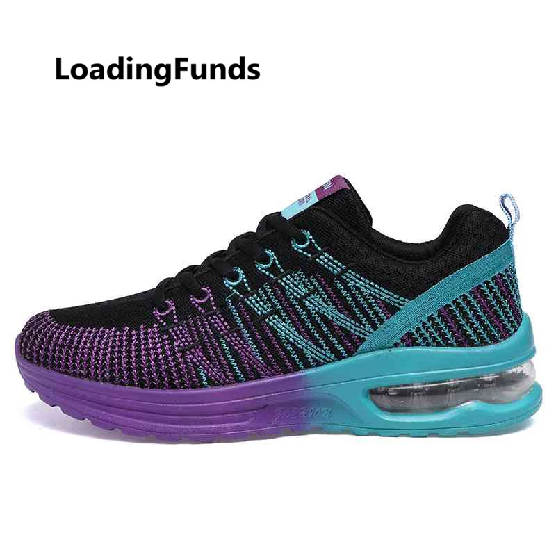 LoadingFunds Women's Fabric Running Shoes Weave Fly Knitting Vamp Flat
