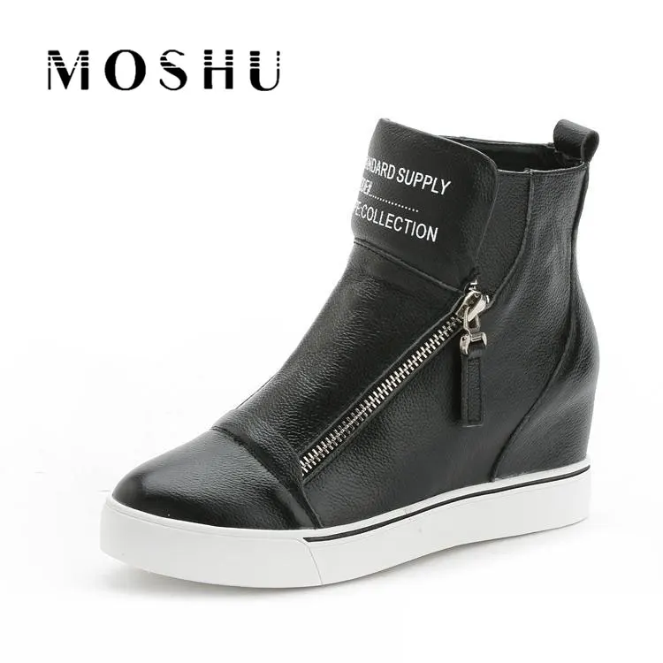 Fashion Women Sneakers Casual Shoes High Top White Wedges Canvas Shoes Female Basket Zipper Solid Trainers