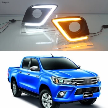 

CSCSNL 1set For Toyota Hilux Revo Vigo 2015 2016 2017 with trunning Yellow Signal ABS Case 12V Car DRL LED Daytime Running Light