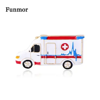 

Funmor Carton Ambulance Brooch Enamel Pins Children Kids Coat Sweater Blouse Match Jewelry Routine Gathering Bijouterie Presents