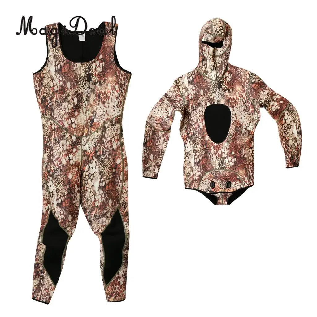 3mm Neoprene Men Two-Piece Warm Wetsuits Full Length Camo Scuba Free Diving Surf Spearfishing Snorkeling Kayaking Suits Swimwear